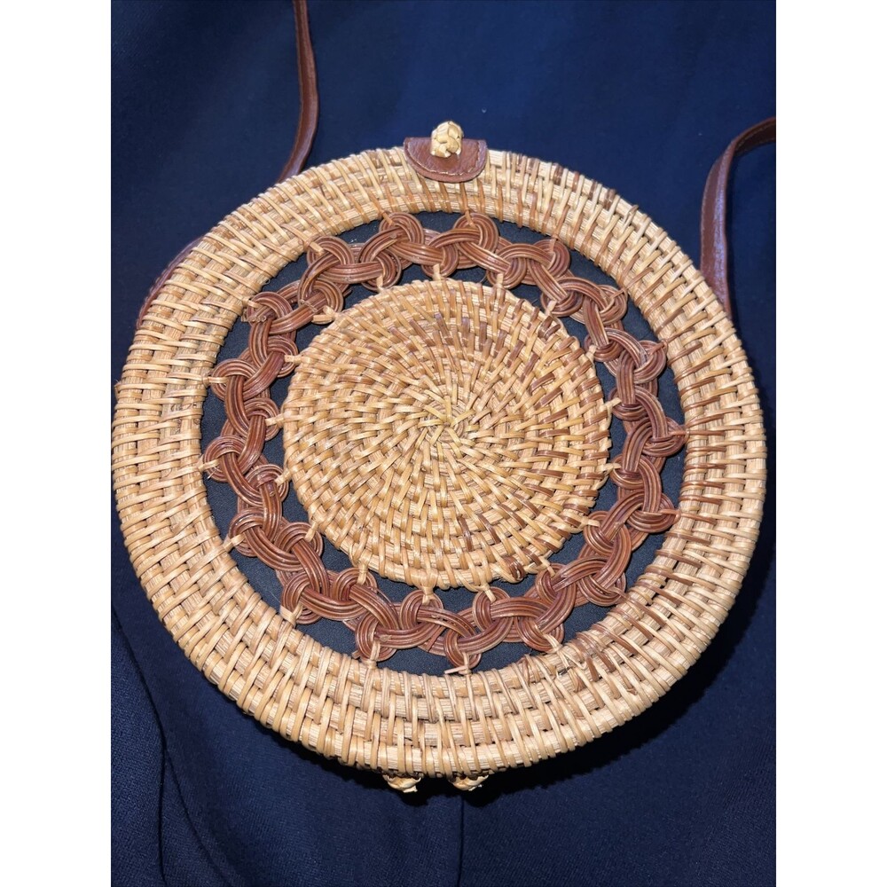 Round Wicker Rattan Purse Bag Woven Beach Shoulder Crossbody cottage Hobo 8”